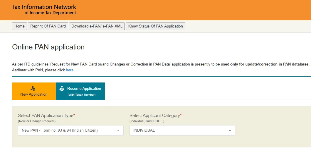 New Pan Card Apply Online